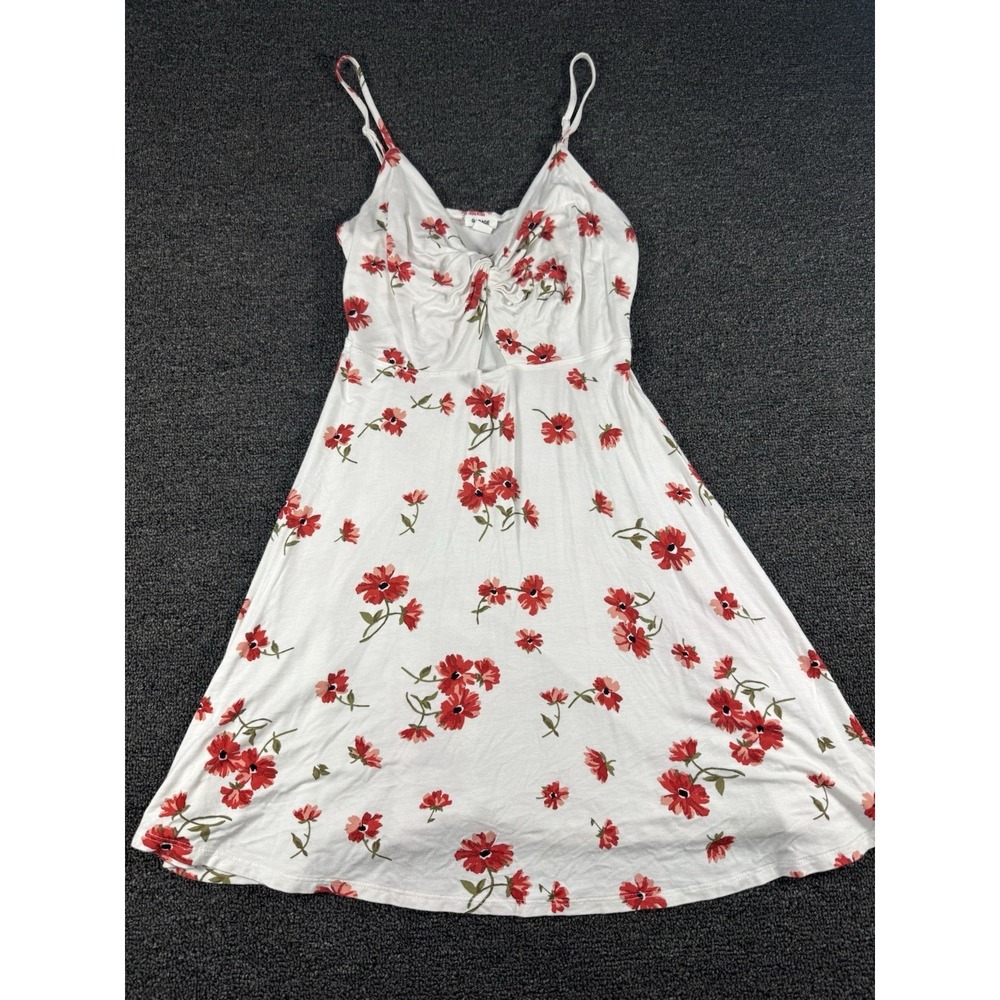 Garage White & Red Floral Sundress Size Small‎ Keyhole Spaghetti Strap